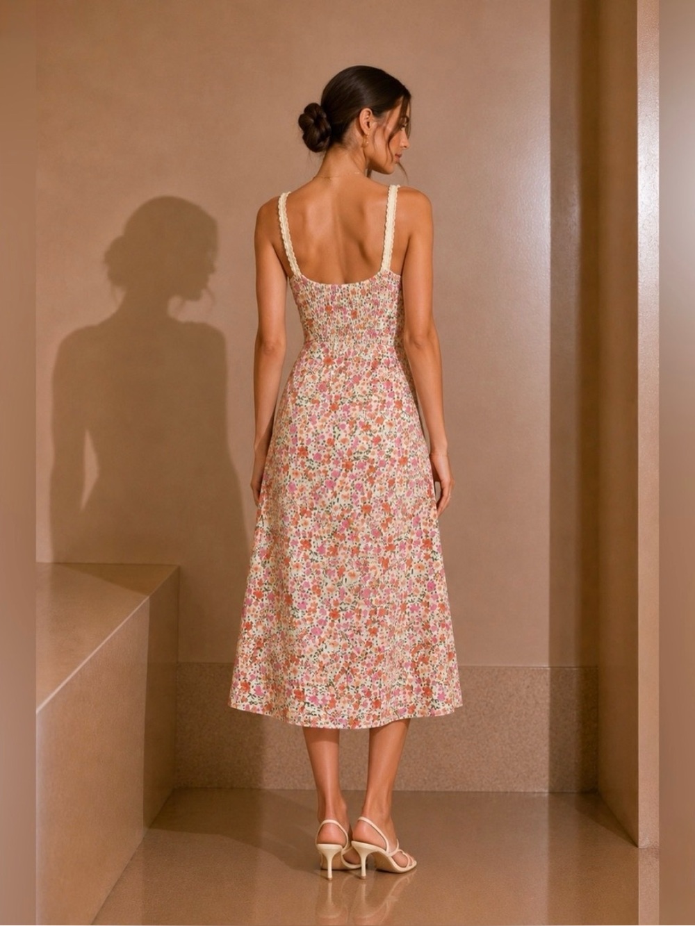 Commense NWT Floral Print Lace Trim Cami Midi Dress - Picture 4 of 15